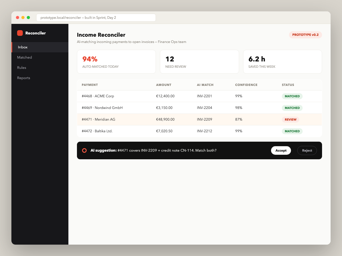 Prototype: Income Reconciler — AI matches payments to invoices