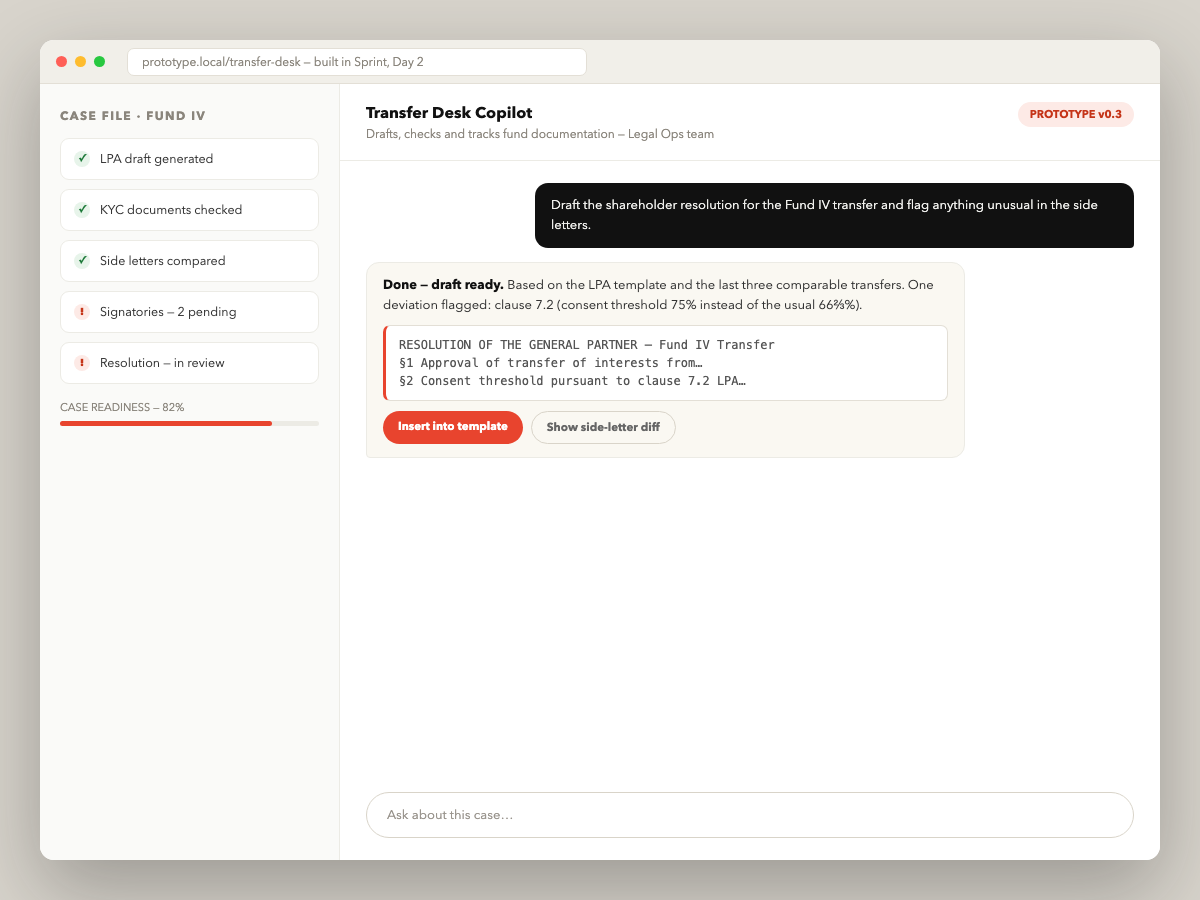Prototype: Transfer Desk Copilot — drafts and checks fund documentation